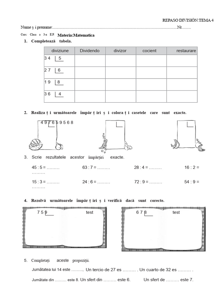 Fise de Divizare PDF | PDF