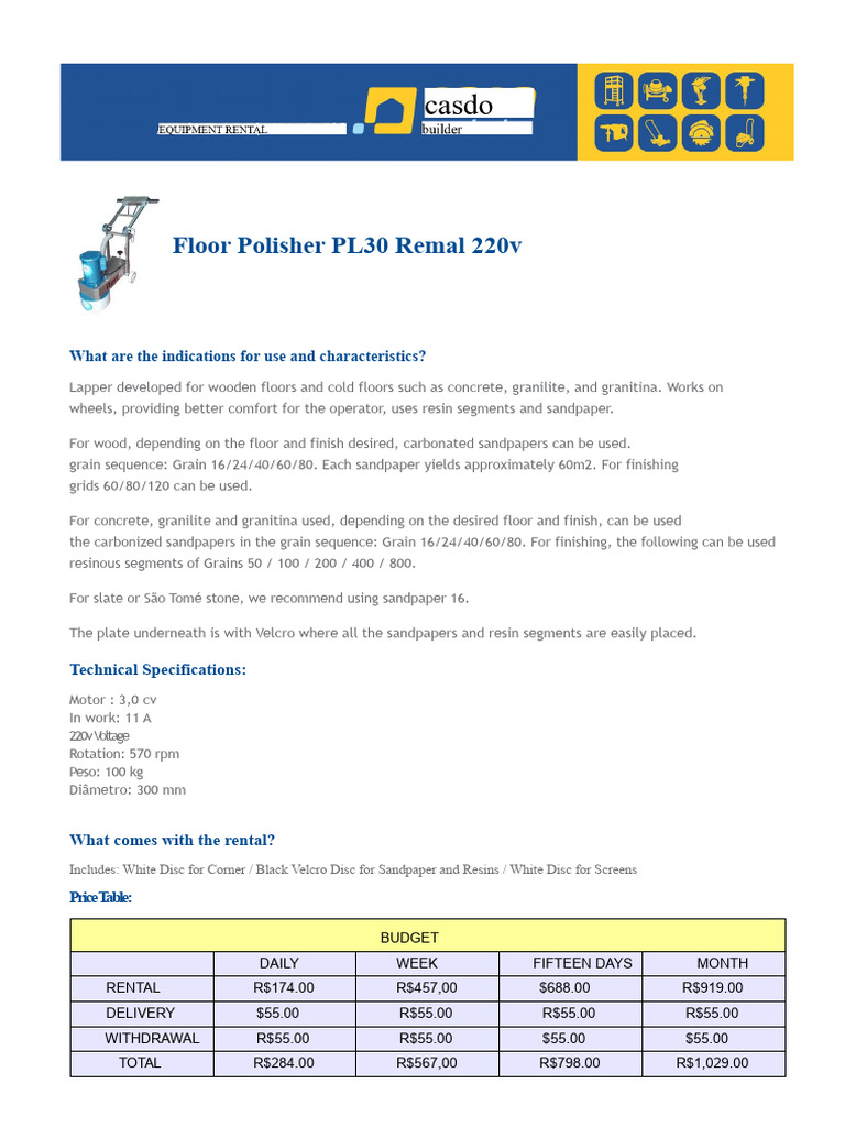 Floor Polisher PL30 Remal 220v - 2020 - Google Documents-1 | PDF ...