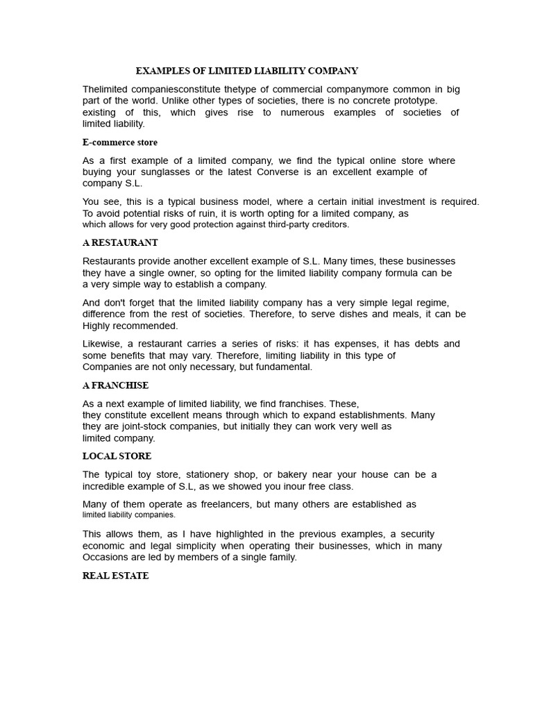 Examples of Limited Liability Companies | PDF | Limited Liability ...