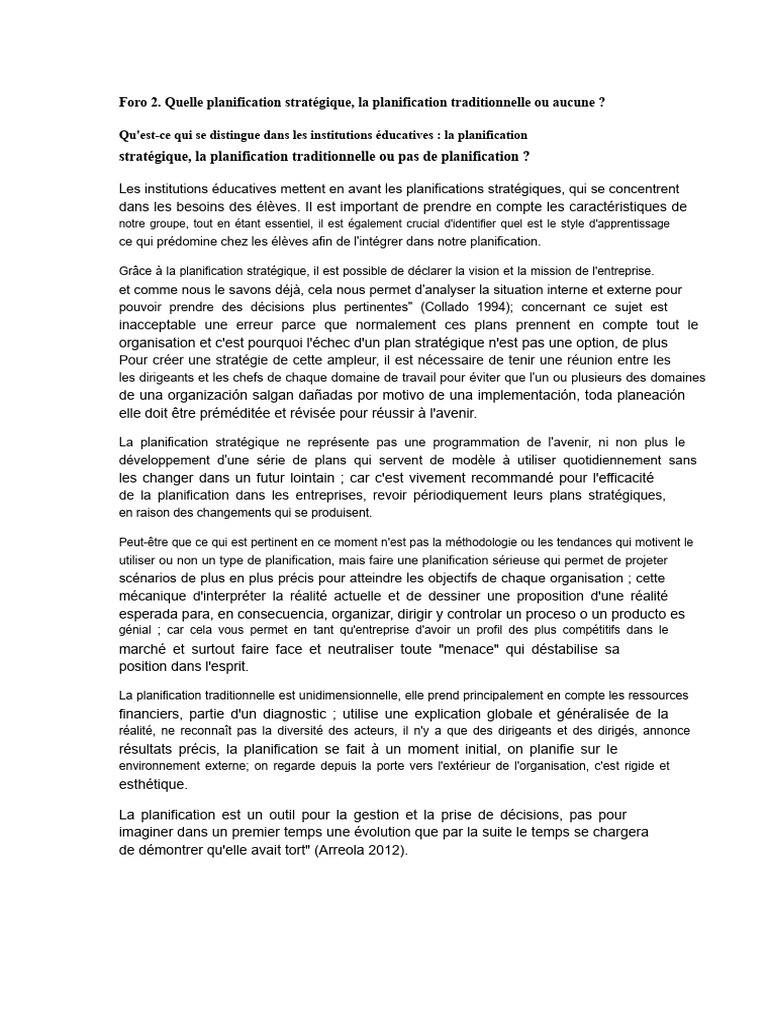 Planification stratégique en éducation | PDF | Planification ...