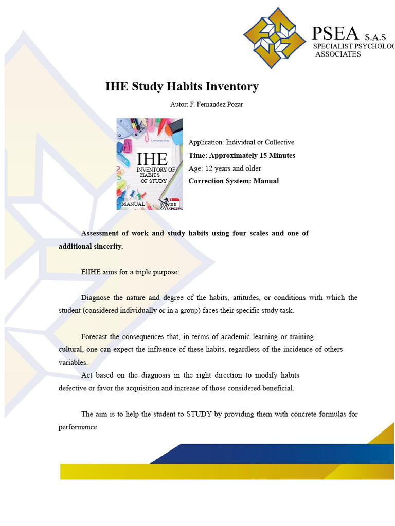 Inventory of Study Habits | PDF