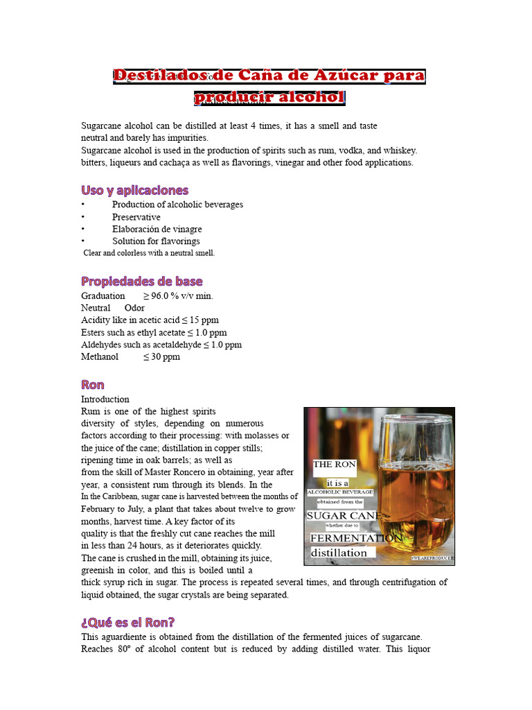 Sugar Cane Distillates For Alcohol Production | PDF | Rum | Sugarcane