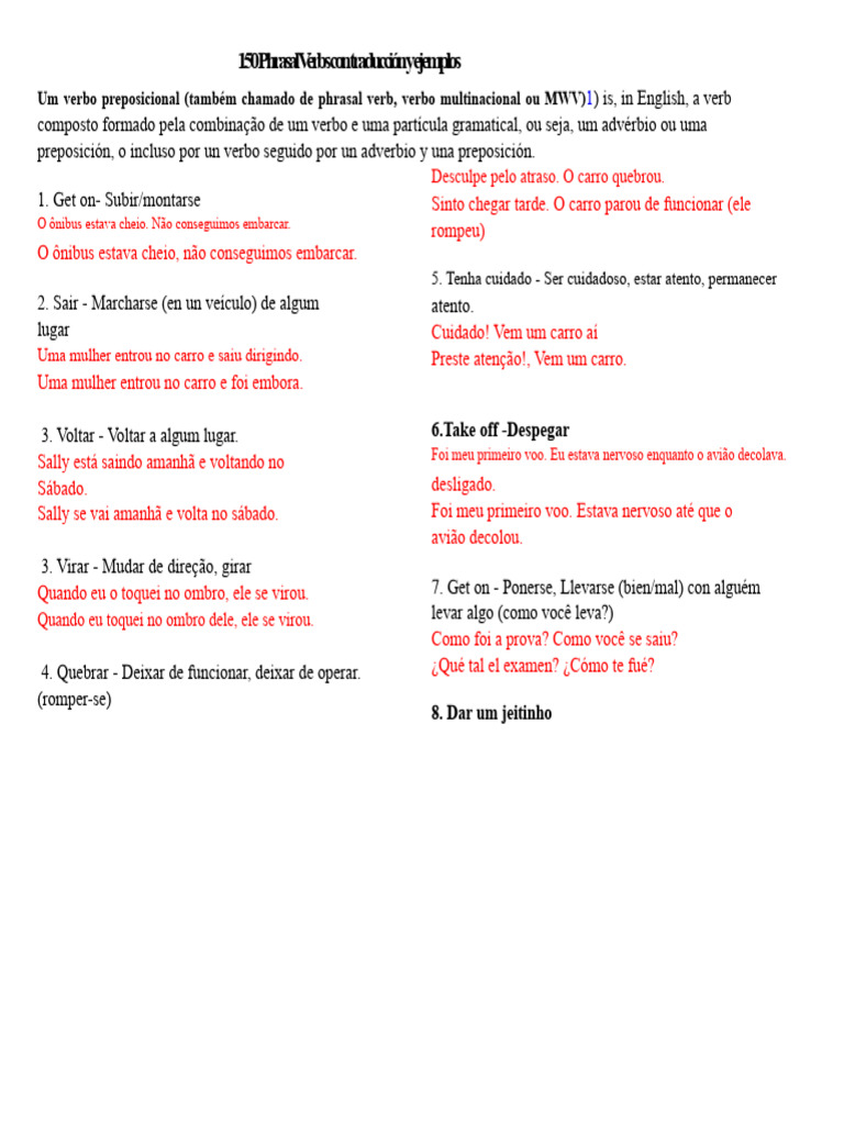 150 Phrasal Verbs com Tradução e Exemplos | PDF | Carro