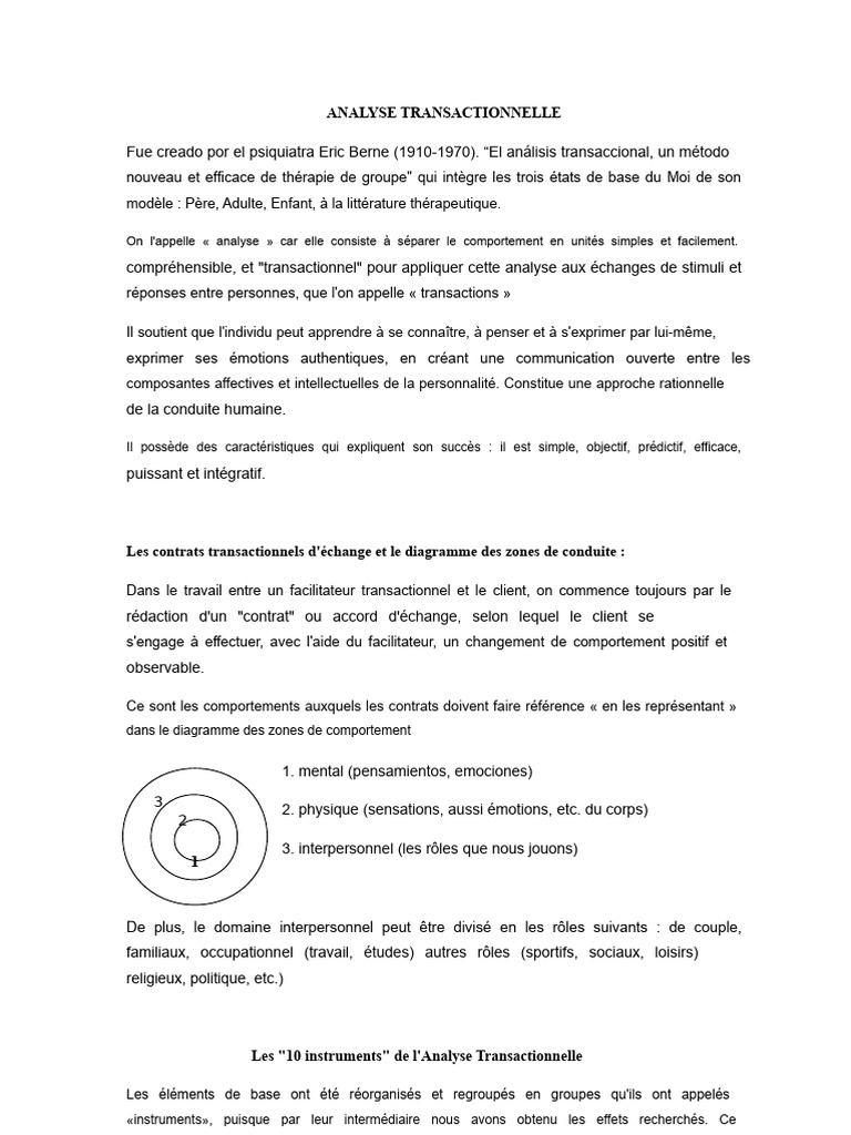 Introduction à l'Analyse Transactionnelle | PDF | Psychologie | Concept ...