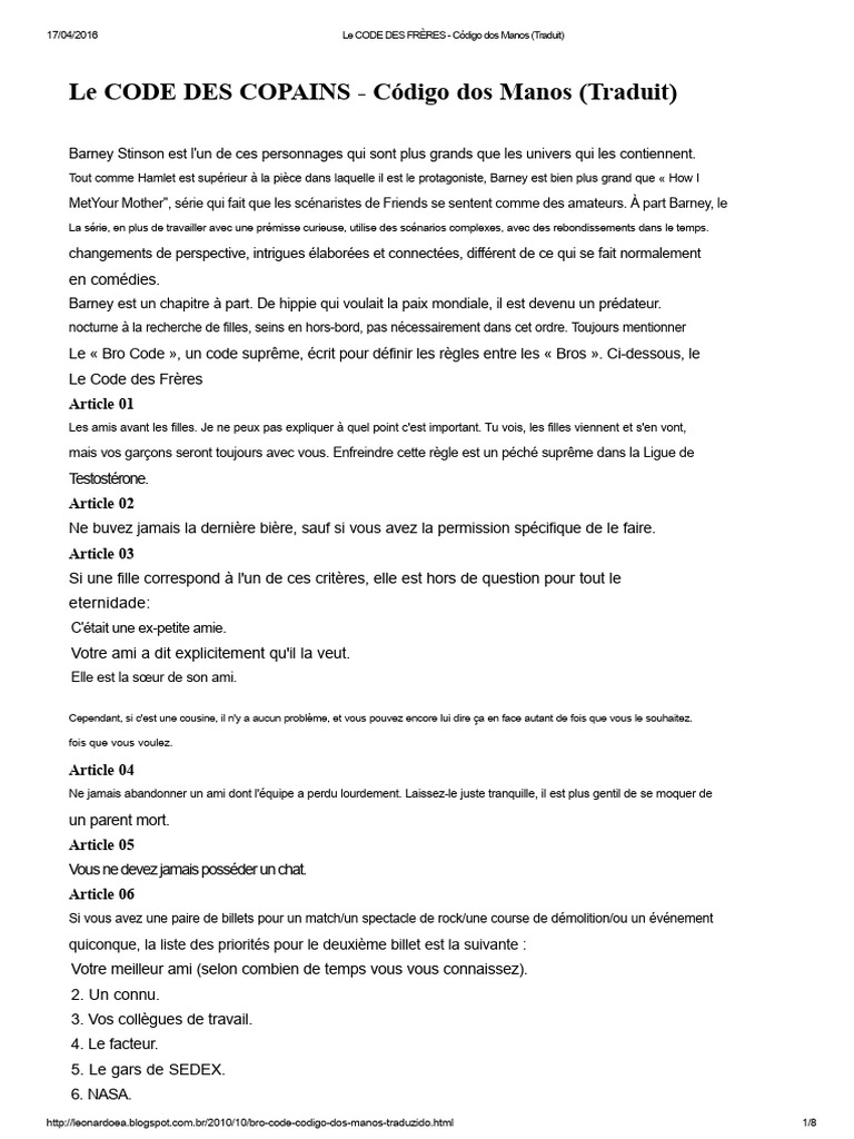 Le Code des Frères : Règles et Articles | PDF