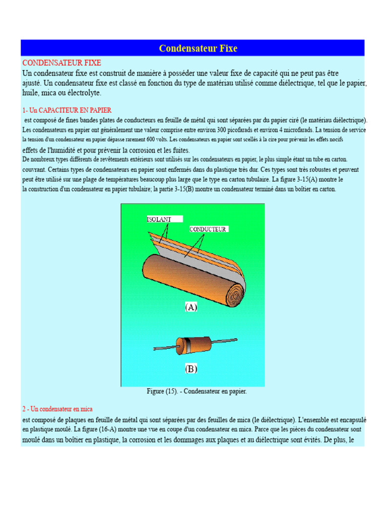 Types de Condensateurs Fixes et Variables | PDF | Condensateur ...
