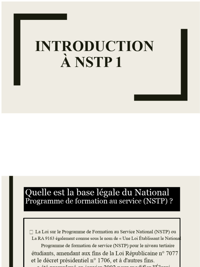 Comprendre le NSTP : Composants et Règlementations | PDF | Enseignement