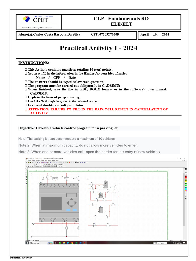 Vehicle Control Program for Parking Lot | PDF