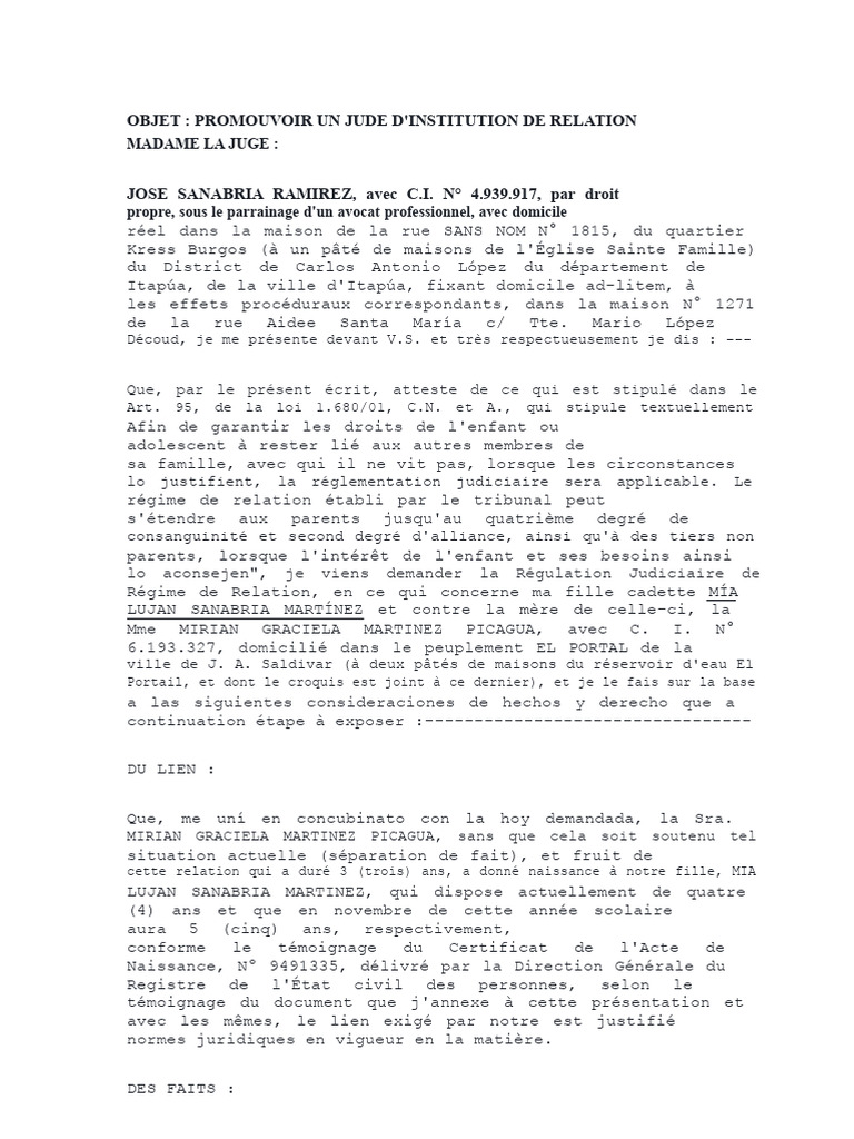 Demande de Régulation Judiciaire de Relation | PDF | Justice | Crime et ...