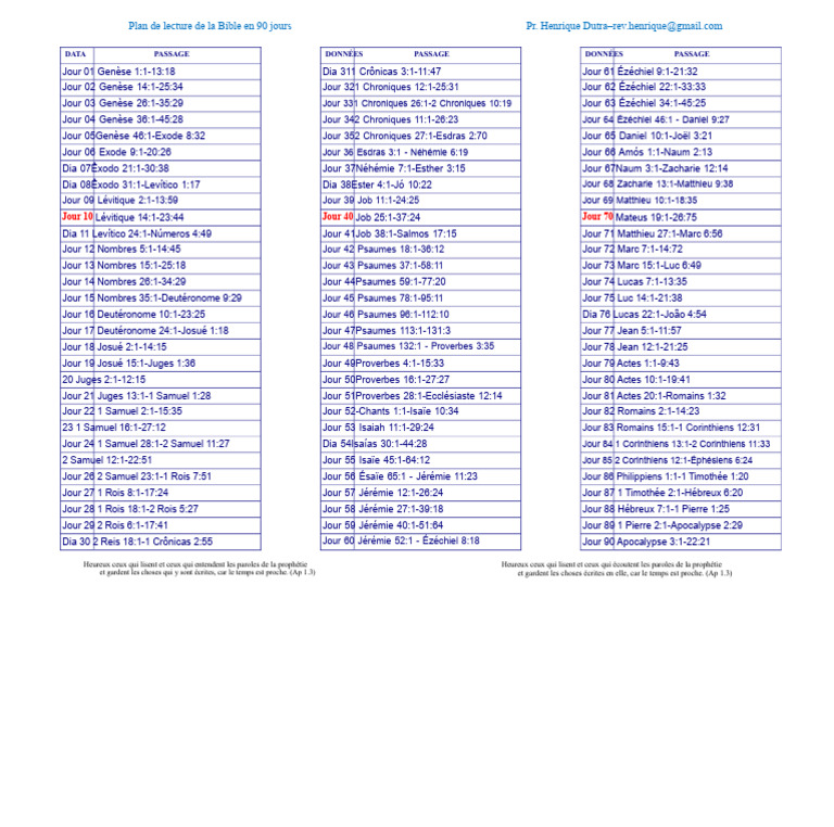 Plan de lecture biblique en 90 jours | PDF | Textes religieux | Œuvres ...