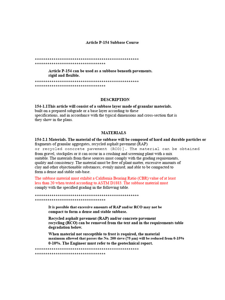 Subbase Course Specifications P-154 | PDF | Road Surface | Construction ...
