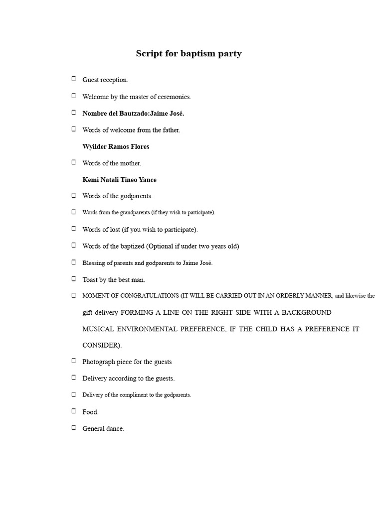 Script For Baptism Party | PDF