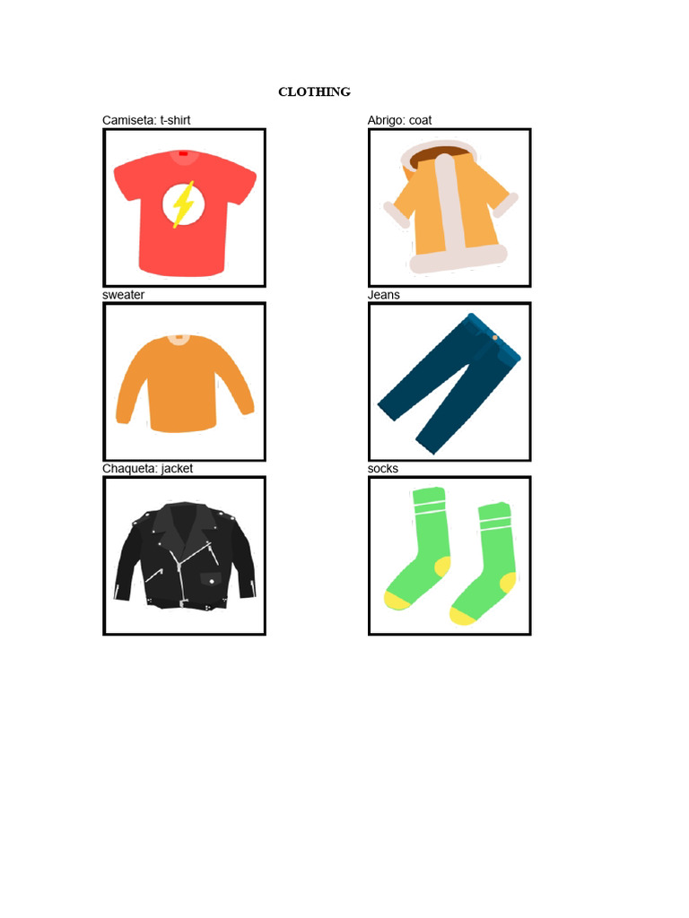 Clothing Vocabulary List | PDF