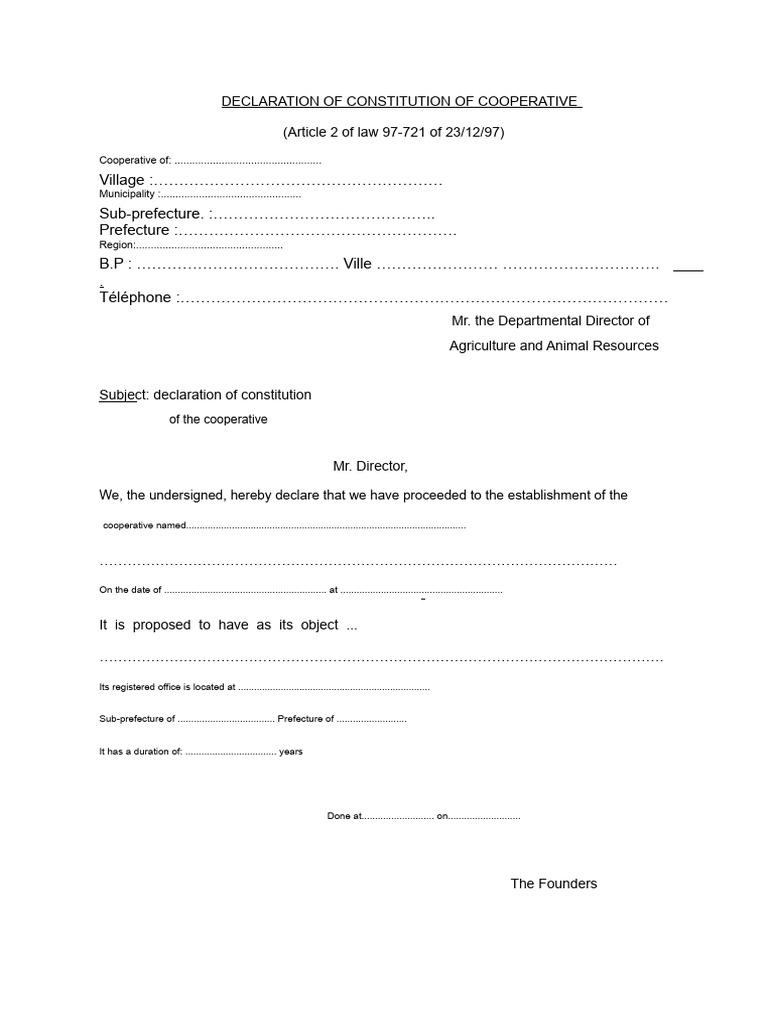 Cooperative Constitution Declaration Form | PDF | Governance | Government