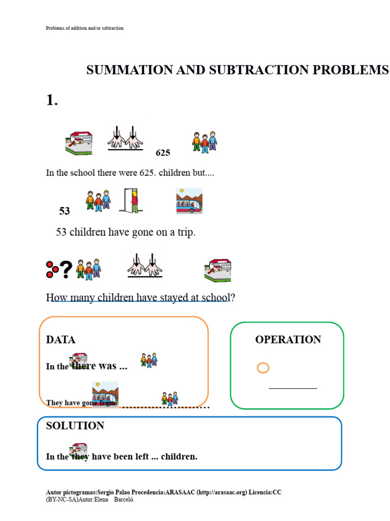 Addition and Subtraction Problems | PDF | Creative Commons License ...