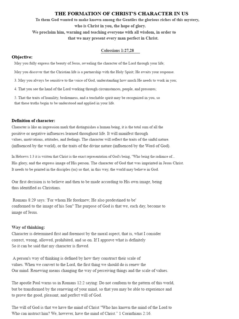 Forming Christ's Character in Us | PDF | Jesus | Disciple (Christianity)