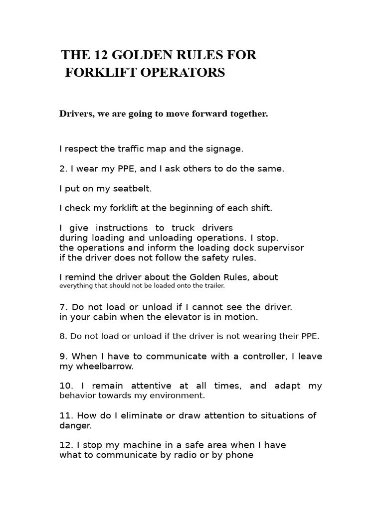 12 Essential Safety Rules for Forklift Operators | PDF