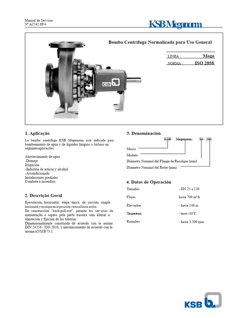 Manual de Servicio Bomba KSB Meganorm | PDF | Bomba | Tornillo