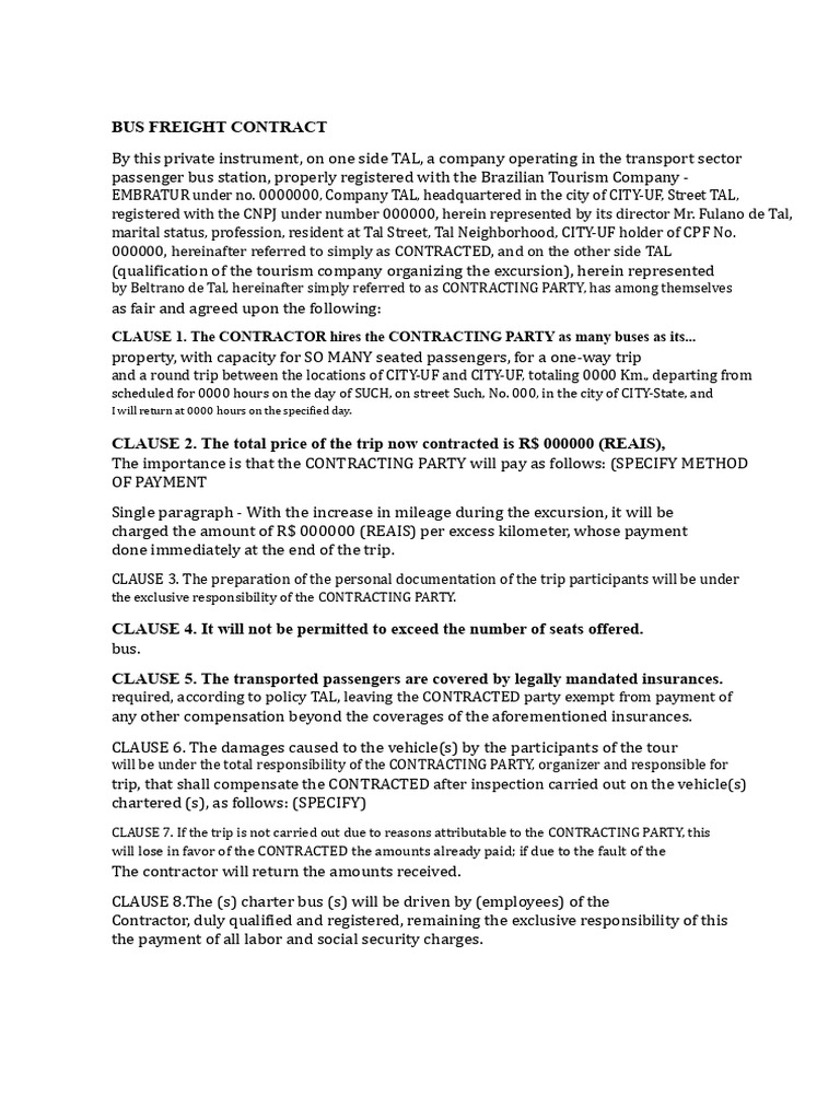Bus Freight Contract Agreement Template | PDF | Bus | Insurance