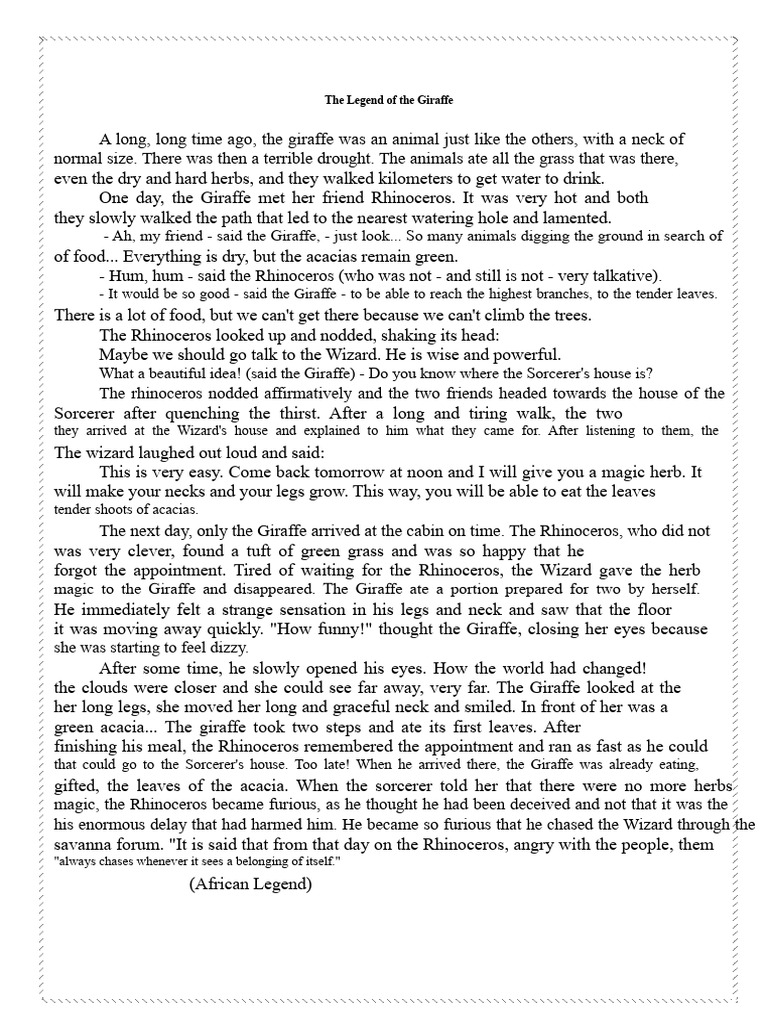The Giraffe's Transformation Legend | PDF | Giraffe | Magician (Fantasy)