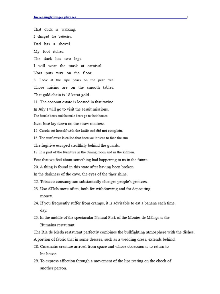 Examples of Increasingly Longer Phrases | PDF