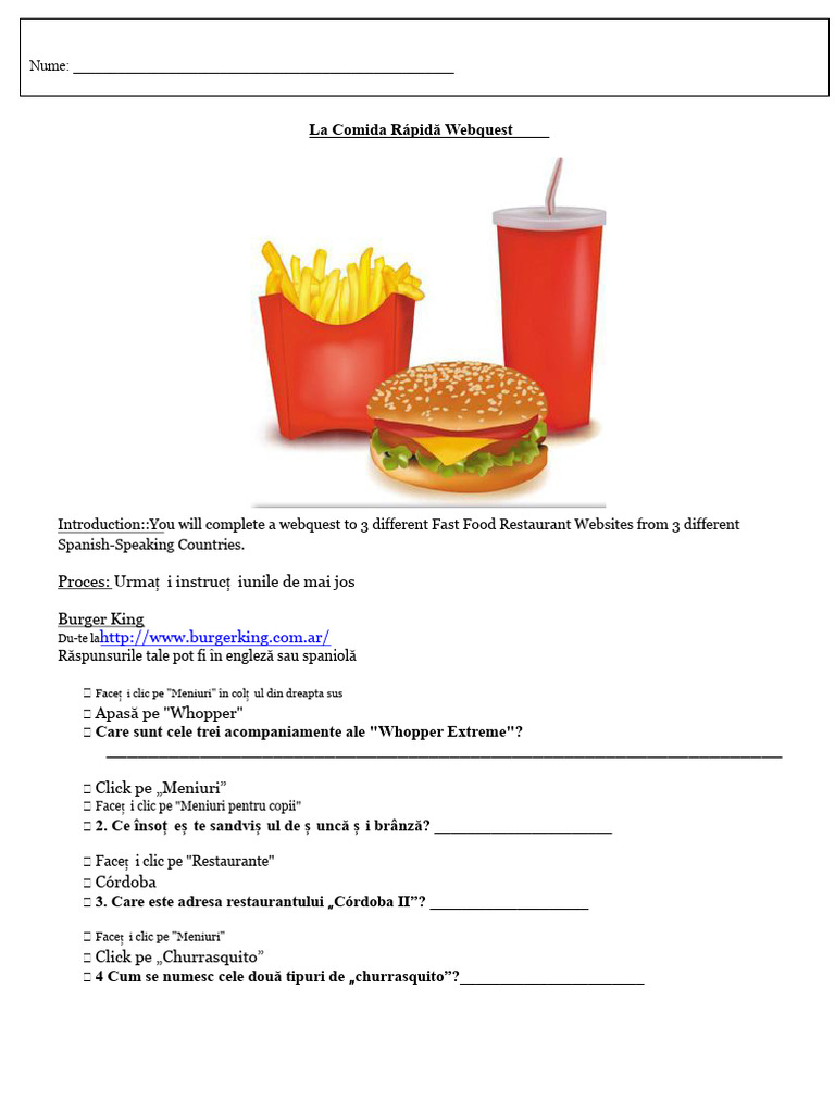 Fast Food Webquest | PDF