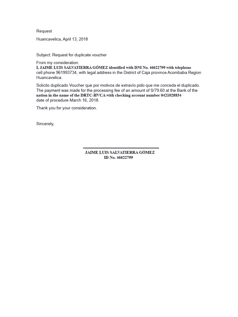 Duplicate Voucher Request | PDF