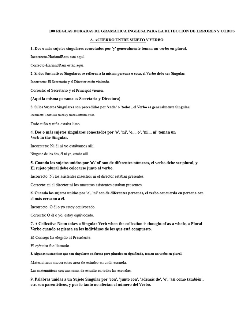 100 Reglas de Gramática Inglesa | PDF | Gramática inglesa | Verbo