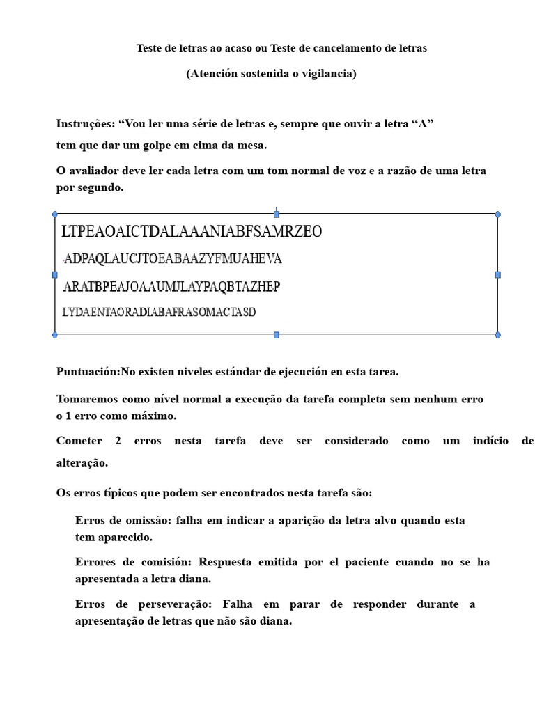 Teste de Vigilância com Letras A | PDF