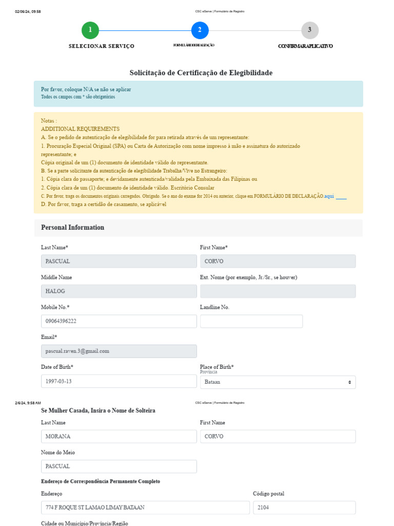 Formulário de Registro CSC eServe | PDF