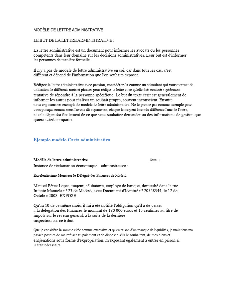 Modèle de lettre administrative formelle | PDF