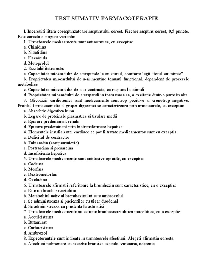 Test Sumativ Farmacoterapie | PDF