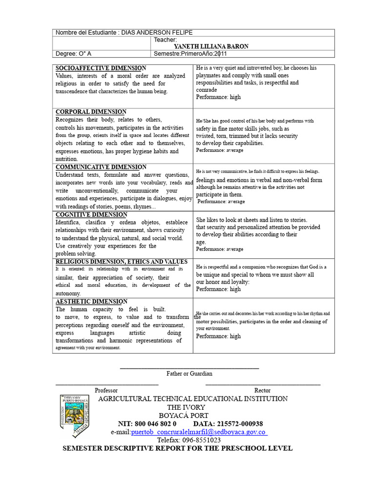 Preschool Student Performance Report 2011 | PDF | Emotions | Vocabulary