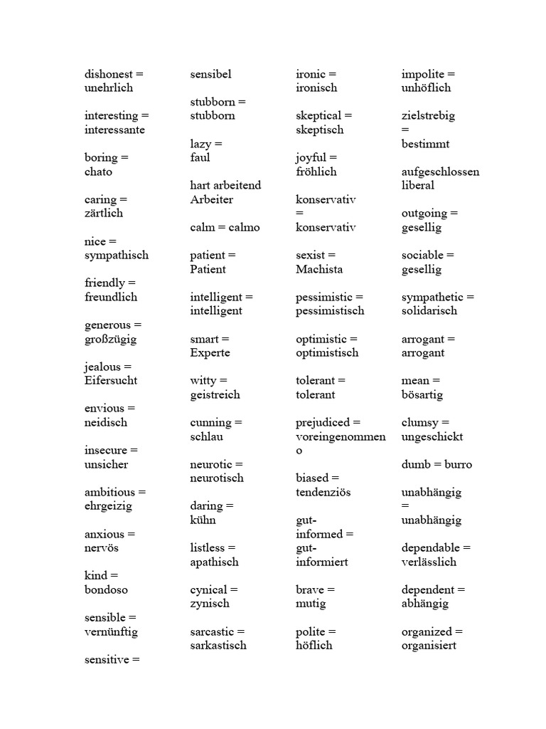 Liste Von Adjektiven Zur Beschreibung Von Menschen | PDF