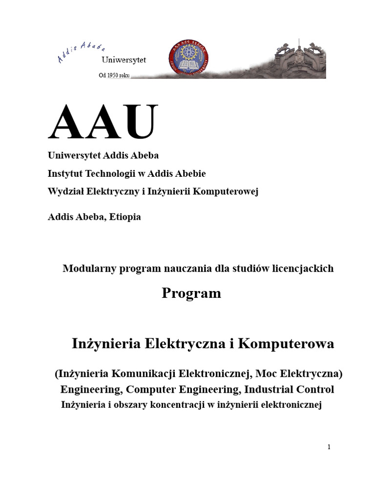 Program Nauczania Inżynierii Elektrycznej AAiT | PDF