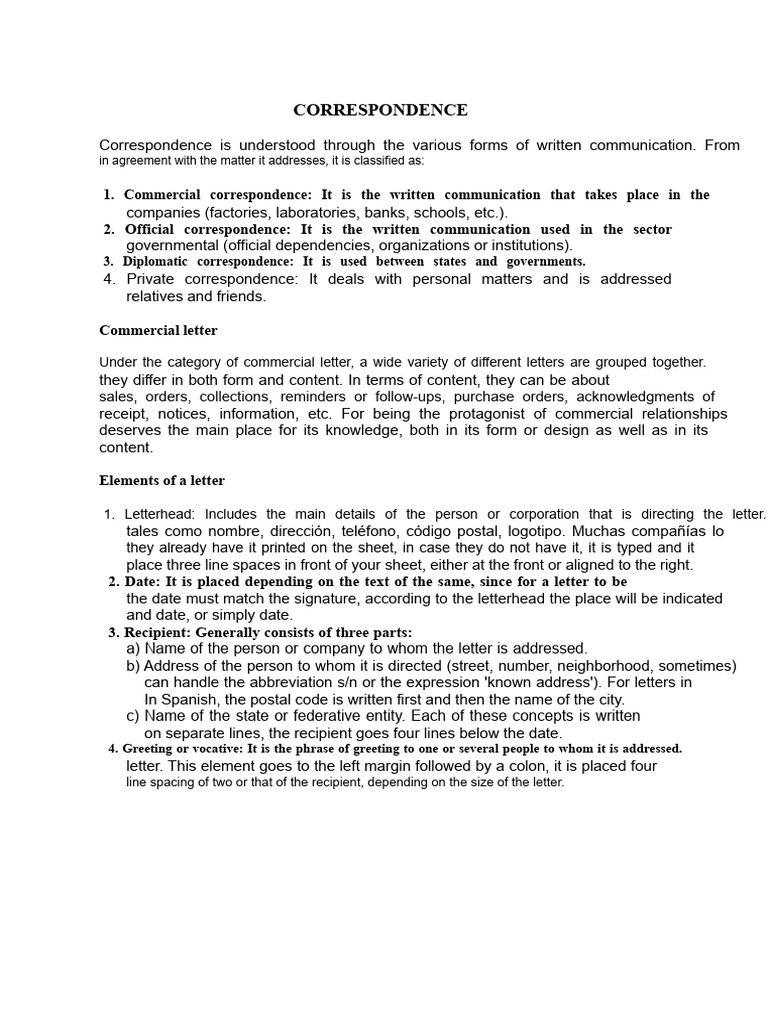 Types and Elements of Correspondence | PDF | Memorandum | Linguistics