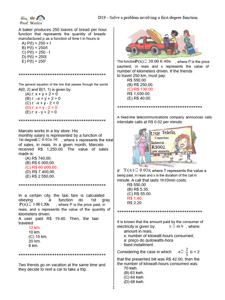 First-Degree Function Problem Solving | PDF