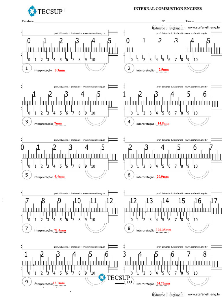 Vernier Caliper Millimeter Exercises | PDF