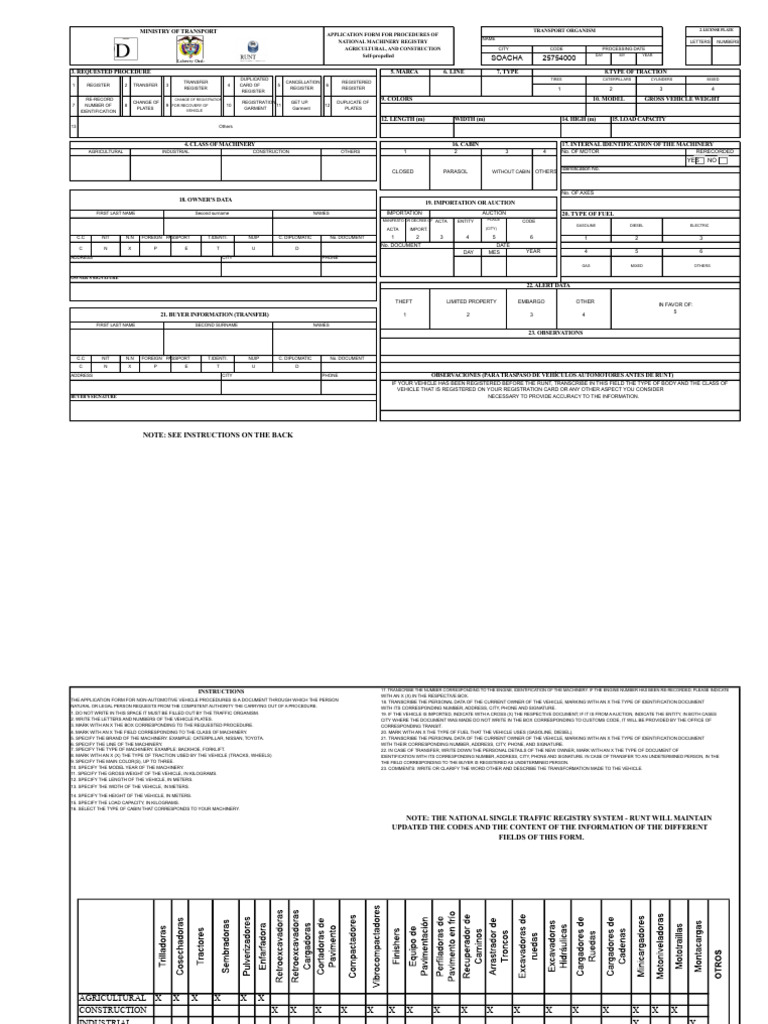 National Machinery Registration Form | PDF | Identity Document | Truck