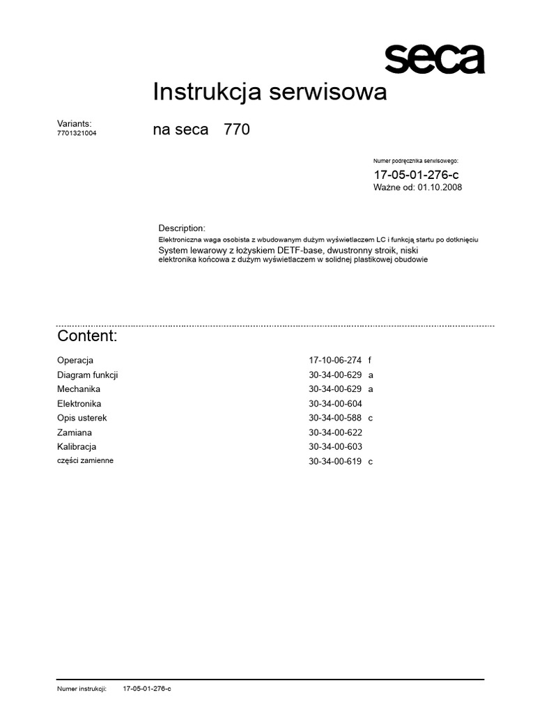 Podręcznik Serwisowy SECA 770 | PDF