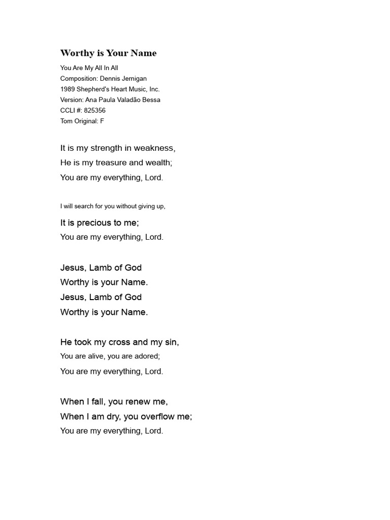 Worthy is Your Name Lyrics Analysis | PDF