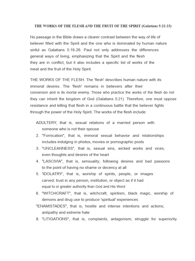 Works of the Flesh vs. Fruit of the Spirit | PDF | Adultery | Fruit Of ...