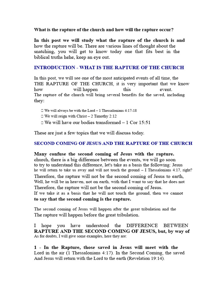 What Is The Rapture of The Church and How Will The Rapture Be? | PDF ...
