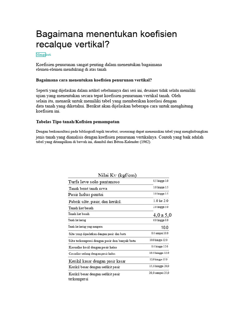 Cara Hitung Koefisien Recalque Vertikal | PDF