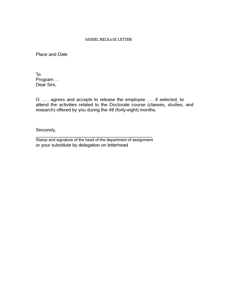 RELEASE LETTER TEMPLATE - general | PDF