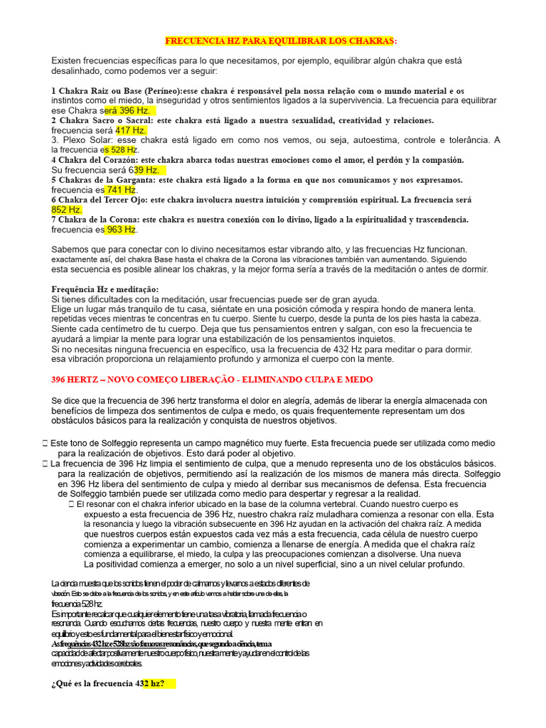 Frecuencias Musicales y Los Chakras | PDF | Frecuencia | Sonido