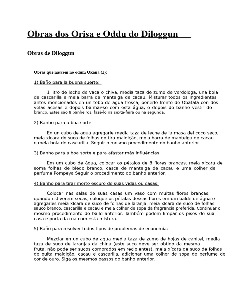 Banhos e Oferendas para Orisa e Oddu | PDF | Milho | Mel