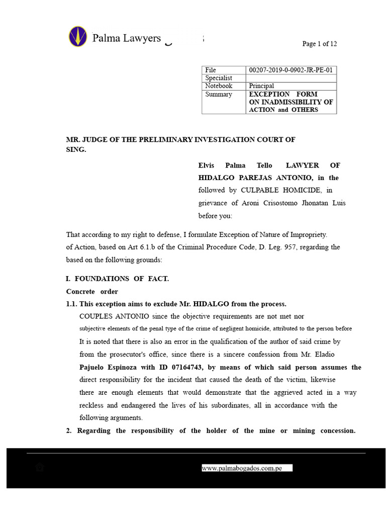 I Formulate An Exception of Inadmissibility of Action 2 | PDF ...