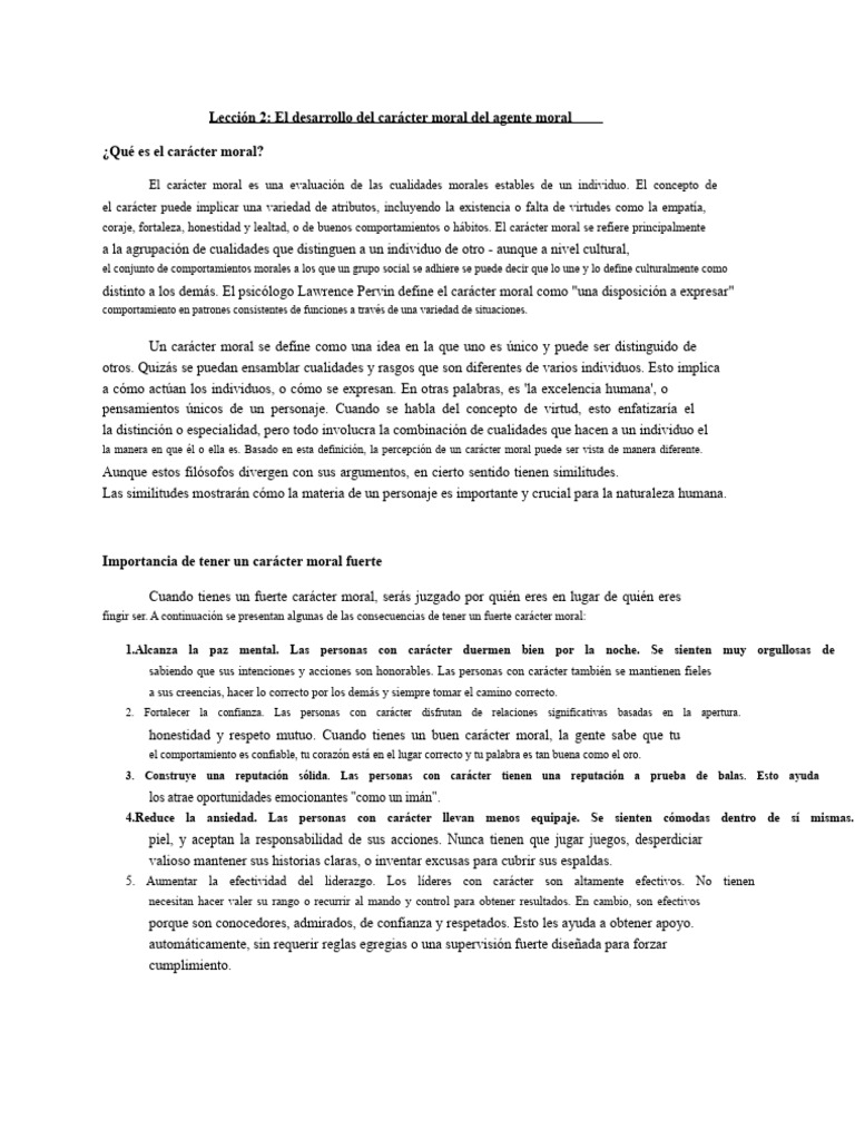 Desarrollo del Carácter Moral y su Importancia | PDF | Moralidad | Valor