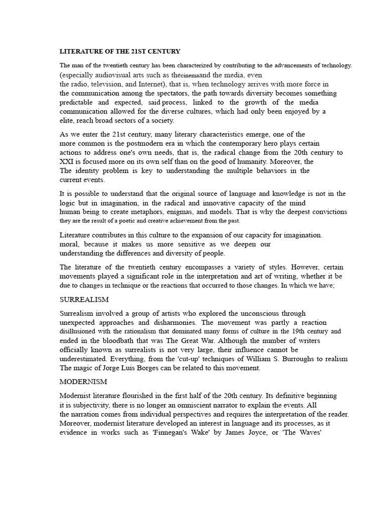 ESSAY on 21st Century Literature and authors of the era.docx | PDF ...